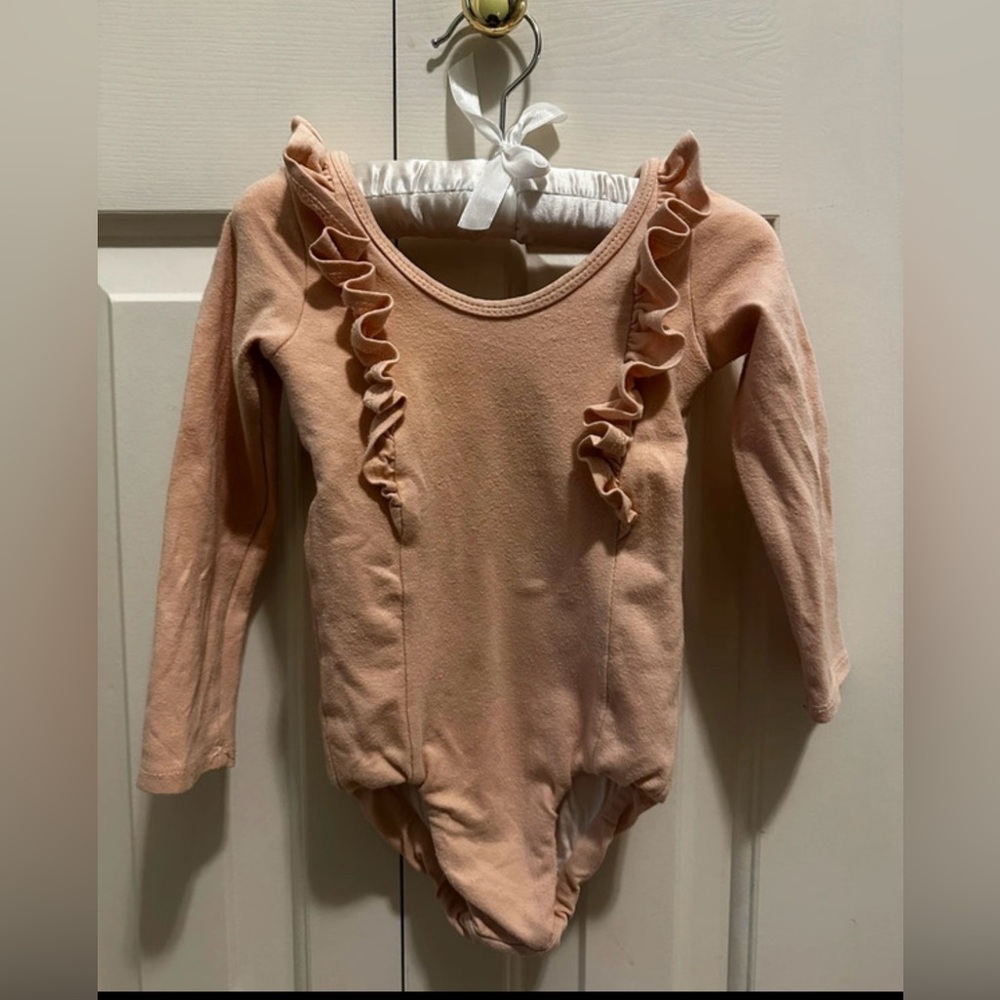 Remie Girl Ruffle Long Sleeve Leotard - Blush Pink - Size 2